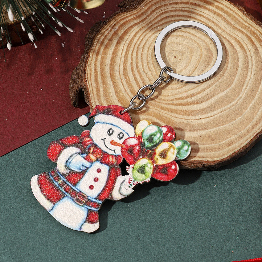 Wholesale Christmas Decoration Wooden Sign Pendant Santa Claus Christmas Tree Snowman Keychain